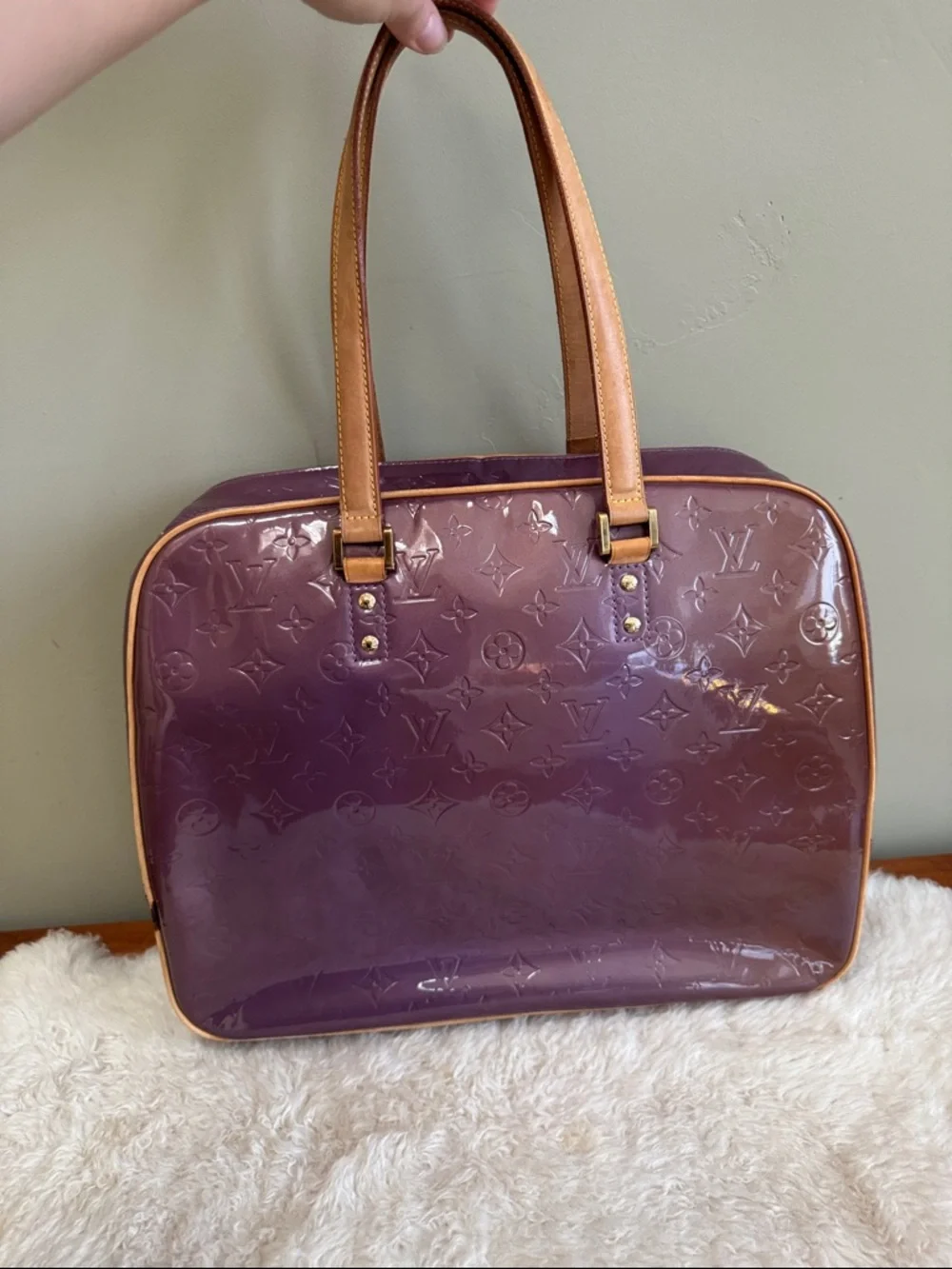 Louis Vuitton Vernis Sutton Laptop Bag in Plum with Vachetta Trim